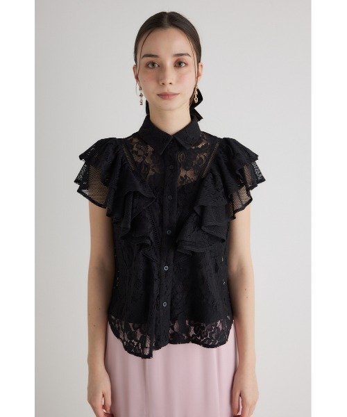 rienda（リエンダ）の「メッシュレースコンビフリルブラウス 春服（シャツ/ブラウス・レディース・ホワイト/ライトピンク/ブラック・FREE）」の14枚目の写真