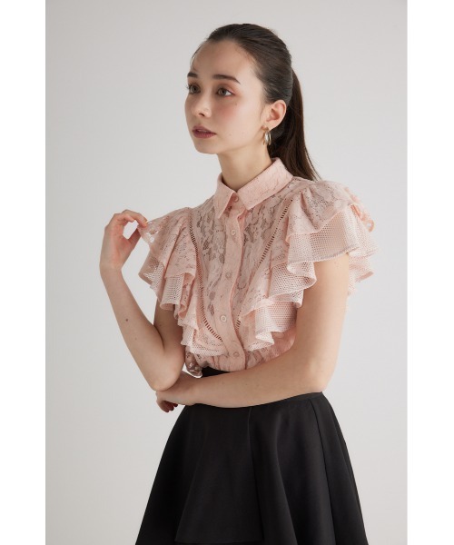 rienda（リエンダ）の「メッシュレースコンビフリルブラウス 春服（シャツ/ブラウス・レディース・ホワイト/ライトピンク/ブラック・FREE）」の17枚目の写真