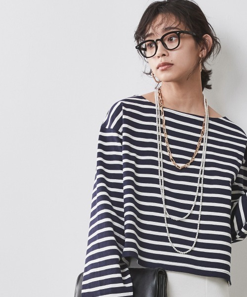 CHIC STYLE（シックスタイル）の「＜大きいサイズ＞クロップド丈ボーダーカットソー シックスタイル（Tシャツ/カットソー・レディース・ネイビー×ホワイト/ホワイト×レッド/ホワイト×ブルー・L/LL/3L/4L/5L）」の3枚目の写真