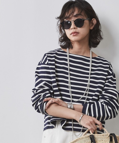 CHIC STYLE（シックスタイル）の「＜大きいサイズ＞クロップド丈ボーダーカットソー シックスタイル（Tシャツ/カットソー・レディース・ネイビー×ホワイト/ホワイト×レッド/ホワイト×ブルー・L/LL/3L/4L/5L）」の6枚目の写真