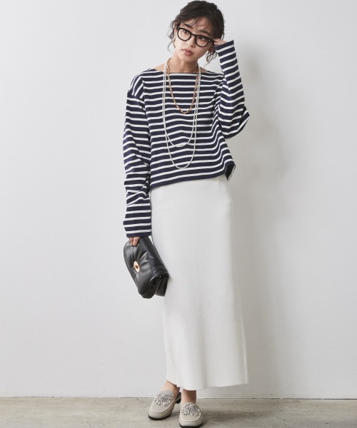 CHIC STYLE（シックスタイル）の「＜大きいサイズ＞クロップド丈ボーダーカットソー シックスタイル（Tシャツ/カットソー・レディース・ネイビー×ホワイト/ホワイト×レッド/ホワイト×ブルー・L/LL/3L/4L/5L）」の9枚目の写真