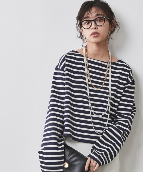 CHIC STYLE（シックスタイル）の「＜大きいサイズ＞クロップド丈ボーダーカットソー シックスタイル（Tシャツ/カットソー・レディース・ネイビー×ホワイト/ホワイト×レッド/ホワイト×ブルー・L/LL/3L/4L/5L）」の7枚目の写真