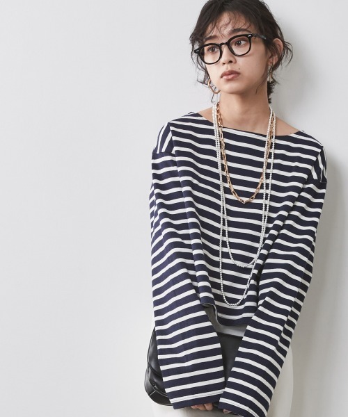 CHIC STYLE（シックスタイル）の「＜大きいサイズ＞クロップド丈ボーダーカットソー シックスタイル（Tシャツ/カットソー・レディース・ネイビー×ホワイト/ホワイト×レッド/ホワイト×ブルー・L/LL/3L/4L/5L）」の8枚目の写真
