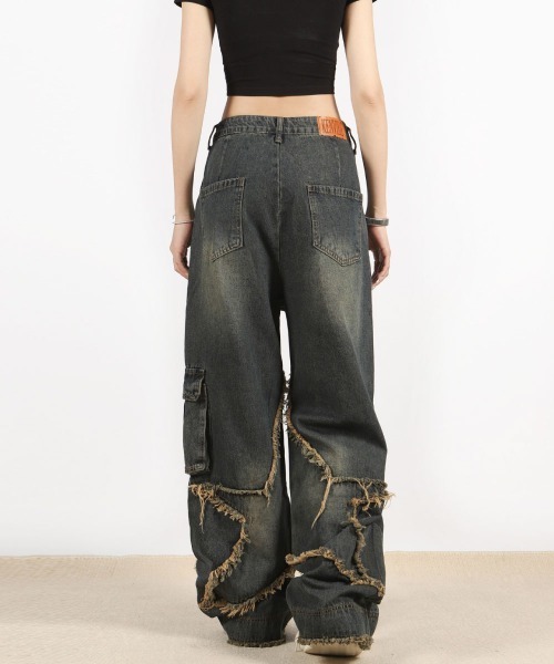 mushwear(マッシュウェア)の「スターカット ダメージワイドデニムパンツ(デニムパンツ・メンズ・ブルー・SMALL/MEDIUM/LARGE)」の6枚目の写真