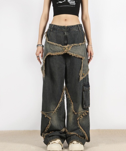 mushwear(マッシュウェア)の「スターカット ダメージワイドデニムパンツ(デニムパンツ・メンズ・ブルー・SMALL/MEDIUM/LARGE)」の7枚目の写真