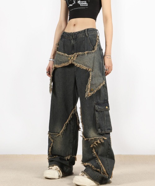 mushwear(マッシュウェア)の「スターカット ダメージワイドデニムパンツ(デニムパンツ・メンズ・ブルー・SMALL/MEDIUM/LARGE)」の8枚目の写真