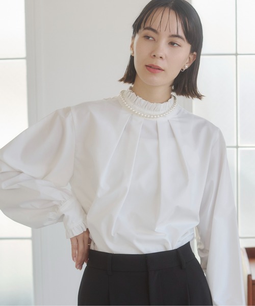 ANGIE（アンジー）の「2WAYフリルスタンドカラーブラウス / オフィスカジュアル / 通勤 / 春服（シャツ/ブラウス・レディース・ブラック/ネイビー/オフホワイト/サックスブルー/ブルー系その他・FREE）」の13枚目の写真