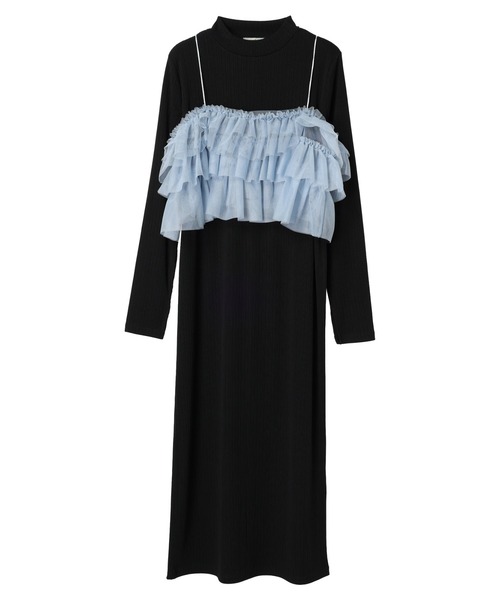 earth music&ecology（アースミュージックアンドエコロジー）の「SET2点リブワンピース+チュールビスチェ（ワンピース・レディース・ブラック/ピンク系その他2・FREE）」の11枚目の写真