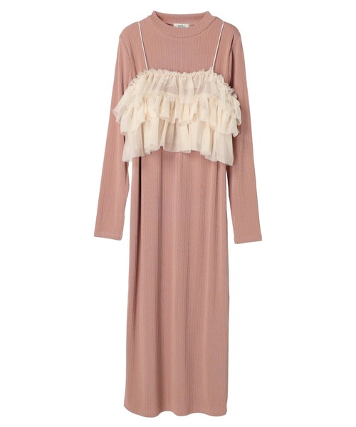 earth music&ecology（アースミュージックアンドエコロジー）の「SET2点リブワンピース+チュールビスチェ（ワンピース・レディース・ブラック/ピンク系その他2・FREE）」の12枚目の写真