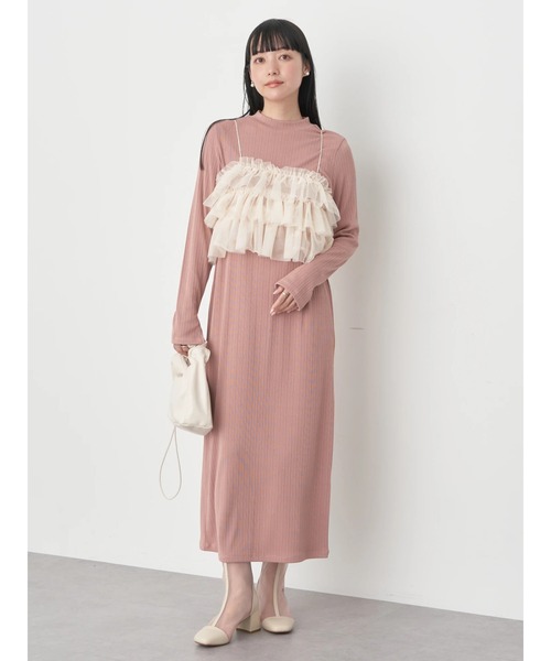 earth music&ecology（アースミュージックアンドエコロジー）の「SET2点リブワンピース+チュールビスチェ（ワンピース・レディース・ブラック/ピンク系その他2・FREE）」の5枚目の写真