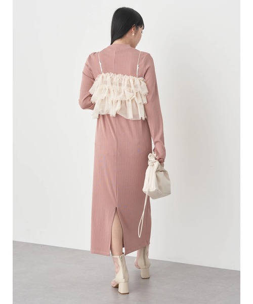 earth music&ecology（アースミュージックアンドエコロジー）の「SET2点リブワンピース+チュールビスチェ（ワンピース・レディース・ブラック/ピンク系その他2・FREE）」の6枚目の写真