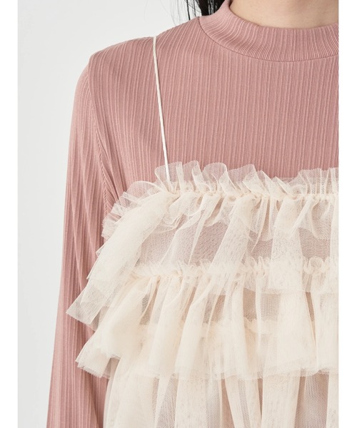 earth music&ecology（アースミュージックアンドエコロジー）の「SET2点リブワンピース+チュールビスチェ（ワンピース・レディース・ブラック/ピンク系その他2・FREE）」の8枚目の写真