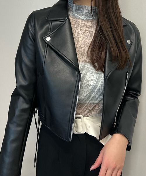 EIMY ISTOIRE（エイミーイストワール）の「フェイクレザーレースアップライダース（ライダースジャケット・レディース・ブラック/ホワイト・S/M）」の22枚目の写真