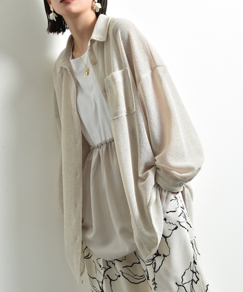 INTERPLANET（インタープラネット）の「スラブメッシュ長袖シャツ（シャツ/ブラウス・レディース・ブラック/ライトベージュ/オフホワイト・FREE）」の3枚目の写真