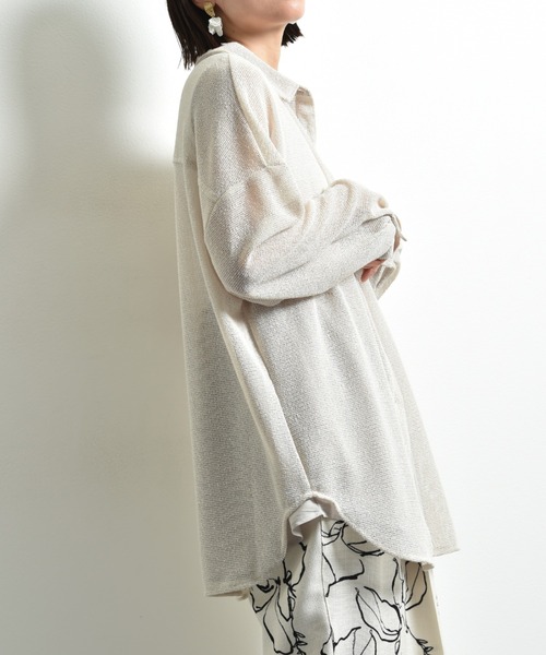 INTERPLANET（インタープラネット）の「スラブメッシュ長袖シャツ（シャツ/ブラウス・レディース・ブラック/ライトベージュ/オフホワイト・FREE）」の7枚目の写真