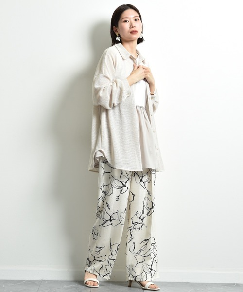 INTERPLANET（インタープラネット）の「スラブメッシュ長袖シャツ（シャツ/ブラウス・レディース・ブラック/ライトベージュ/オフホワイト・FREE）」の14枚目の写真