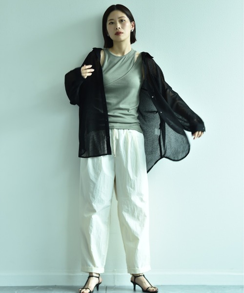 INTERPLANET（インタープラネット）の「スラブメッシュ長袖シャツ（シャツ/ブラウス・レディース・ブラック/ライトベージュ/オフホワイト・FREE）」の22枚目の写真