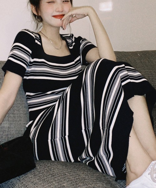 Miniministore(ミニミニストア)の「ワンピース ボーダー柄ニットワンピース(ワンピース・レディース・ブラック/ベージュ・FREE)」の17枚目の写真