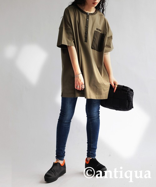 antiqua(アンティカ)の「バスクヘンリーTシャツ(Tシャツ/カットソー・レディース・カーキ/ブラック/ホワイト・FREE)」の13枚目の写真