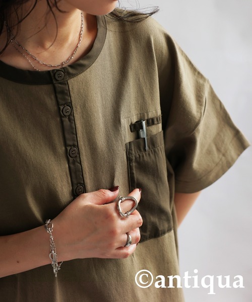 antiqua(アンティカ)の「バスクヘンリーTシャツ(Tシャツ/カットソー・レディース・カーキ/ブラック/ホワイト・FREE)」の14枚目の写真