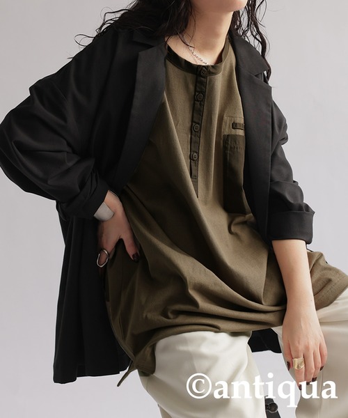antiqua(アンティカ)の「バスクヘンリーTシャツ(Tシャツ/カットソー・レディース・カーキ/ブラック/ホワイト・FREE)」の17枚目の写真
