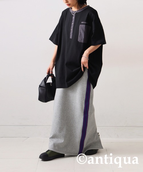 antiqua(アンティカ)の「バスクヘンリーTシャツ(Tシャツ/カットソー・レディース・カーキ/ブラック/ホワイト・FREE)」の11枚目の写真