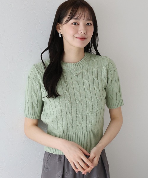 ネイビー ケーブル編み 半袖セーター GU ネイビー ケーブル編み 半袖ニット L - メルカリ