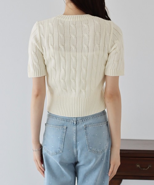 BLUEEAST（ブルーイースト）の「半袖ケーブルニット（ニット/セーター・レディース・アイボリー/グリーン/ブルー/ネイビー/チャコールグレー/ミント/ピンク/イエロー/ブラック系/アイボリー系/レッド・MEDIUM）」の18枚目の写真