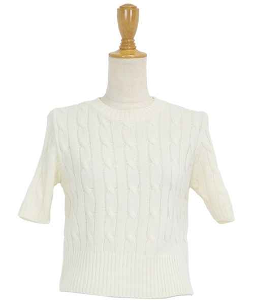 BLUEEAST（ブルーイースト）の「半袖ケーブルニット（ニット/セーター・レディース・アイボリー/グリーン/ブルー/ネイビー/チャコールグレー/ミント/ピンク/イエロー/ブラック系/アイボリー系/レッド・MEDIUM）」の19枚目の写真