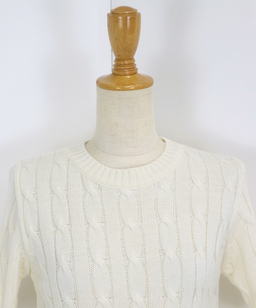 BLUEEAST（ブルーイースト）の「半袖ケーブルニット（ニット/セーター・レディース・アイボリー/グリーン/ブルー/ネイビー/チャコールグレー/ミント/ピンク/イエロー/ブラック系/アイボリー系/レッド・MEDIUM）」の21枚目の写真