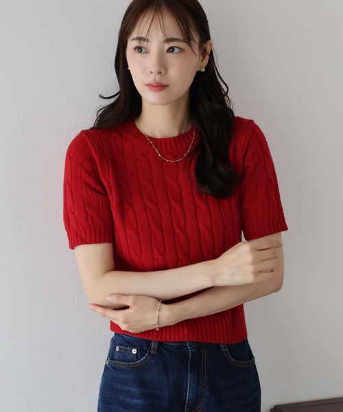 セール】半袖ケーブルニット（ニット/セーター）｜BLUEEAST