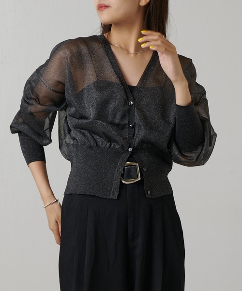 Lui's（ルイス）の「シアーVネックカーディガン（カーディガン/ボレロ・レディース・ホワイト/グリーン/ブラック・FREE）」の3枚目の写真