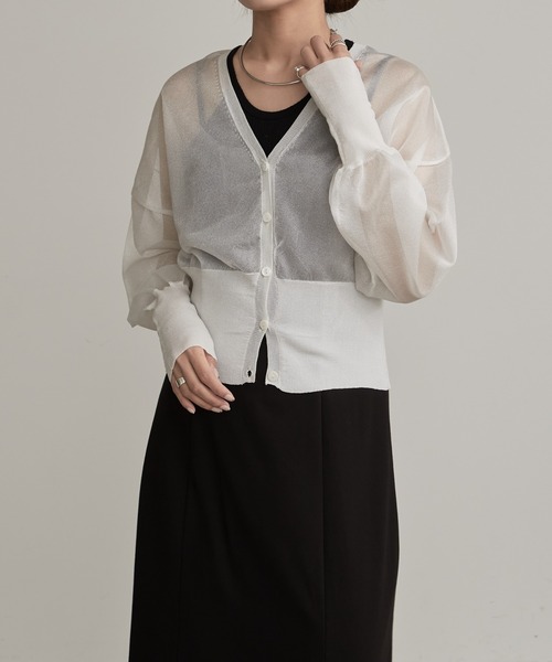 Lui's（ルイス）の「シアーVネックカーディガン（カーディガン/ボレロ・レディース・ホワイト/グリーン/ブラック・FREE）」の7枚目の写真