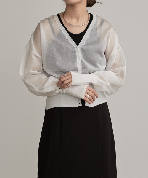 Lui's（ルイス）の「シアーVネックカーディガン（カーディガン/ボレロ・レディース・ホワイト/グリーン/ブラック・FREE）」の8枚目の写真