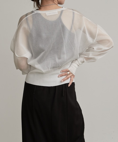 Lui's（ルイス）の「シアーVネックカーディガン（カーディガン/ボレロ・レディース・ホワイト/グリーン/ブラック・FREE）」の9枚目の写真