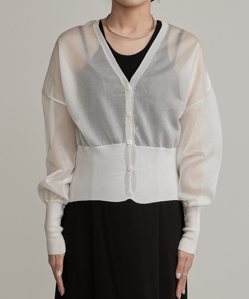 Lui's（ルイス）の「シアーVネックカーディガン（カーディガン/ボレロ・レディース・ホワイト/グリーン/ブラック・FREE）」の10枚目の写真