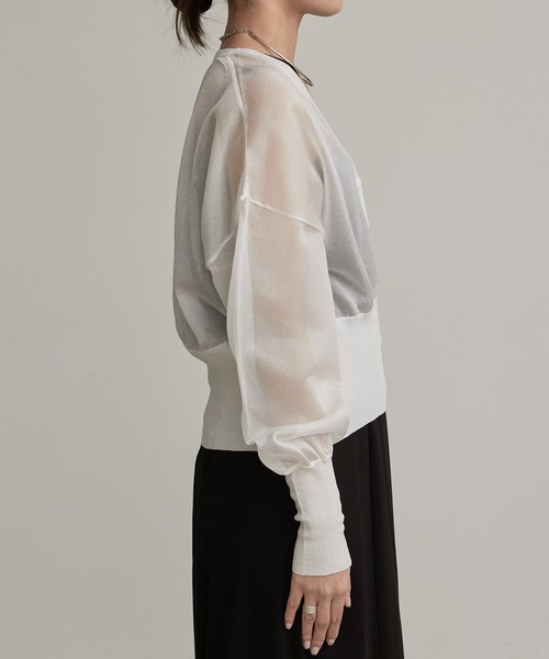 Lui's（ルイス）の「シアーVネックカーディガン（カーディガン/ボレロ・レディース・ホワイト/グリーン/ブラック・FREE）」の11枚目の写真