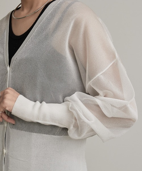 Lui's（ルイス）の「シアーVネックカーディガン（カーディガン/ボレロ・レディース・ホワイト/グリーン/ブラック・FREE）」の13枚目の写真