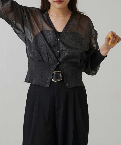 Lui's（ルイス）の「シアーVネックカーディガン（カーディガン/ボレロ・レディース・ホワイト/グリーン/ブラック・FREE）」の16枚目の写真