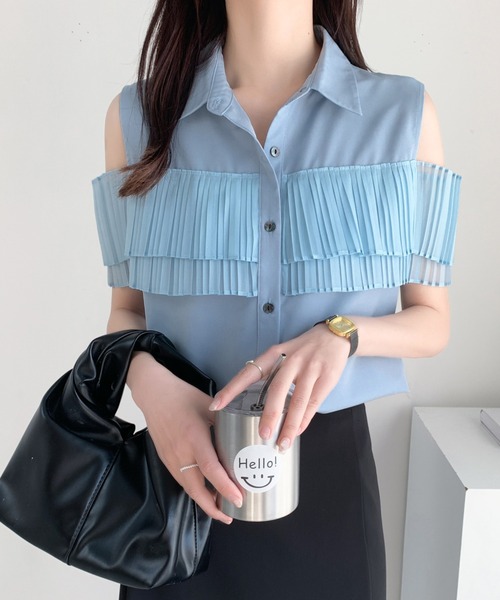 ECLIN（エクラン）の「異素材プリーツドッキングシャツブラウス（シャツ/ブラウス・レディース・ホワイト/ブラック/ネイビー/ブルー・M/L）」の22枚目の写真