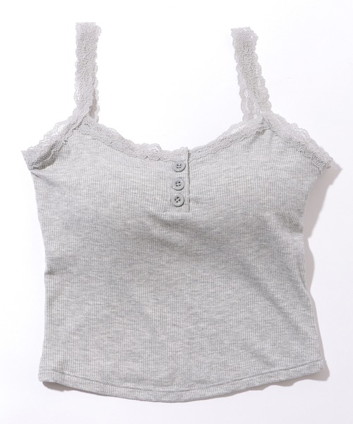 Lace Ladies(レースレディース)の「ヘンリーネック レーシィ クロップド カップ付き タンクトップ(キャミソール・レディース・ブラック/グレー/ホワイト/ピンク/ミント・FREE)」の12枚目の写真