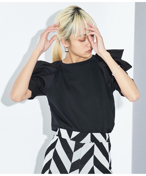 Settimissimo（セッティミッシモ）の「タックショルダー 切替 プルオーバー クルーネック（Tシャツ/カットソー・レディース・オフホワイト/ブラック・M）」の22枚目の写真