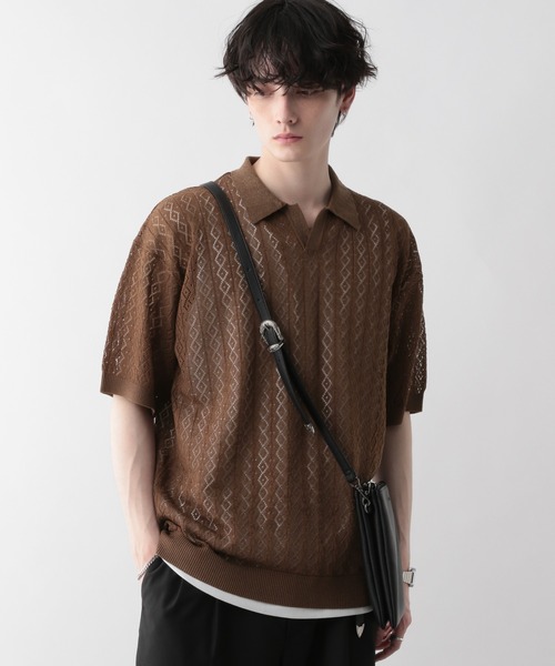 RAGEBLUE（レイジブルー）の「スキッパーニットメッシュルーズポロシャツ（ポロシャツ・メンズ・ブラック/ブラウン・MEDIUM/LARGE）」の16枚目の写真