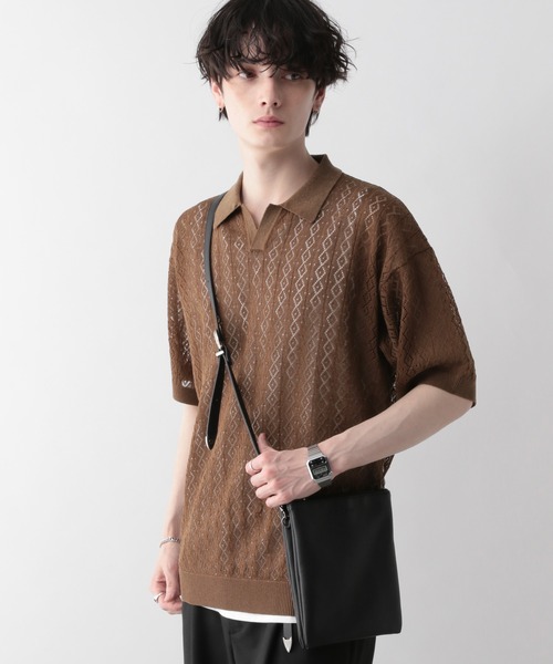 RAGEBLUE（レイジブルー）の「スキッパーニットメッシュルーズポロシャツ（ポロシャツ・メンズ・ブラック/ブラウン・MEDIUM/LARGE）」の17枚目の写真