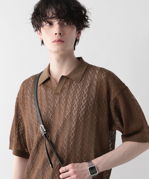 RAGEBLUE（レイジブルー）の「スキッパーニットメッシュルーズポロシャツ（ポロシャツ・メンズ・ブラック/ブラウン・MEDIUM/LARGE）」の18枚目の写真