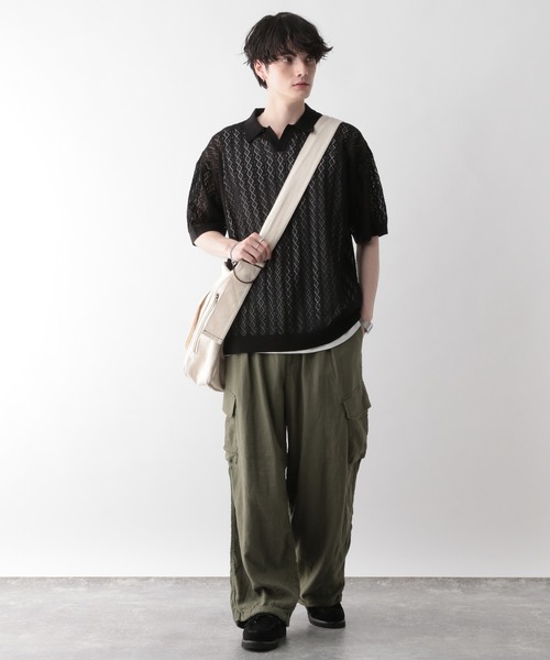 RAGEBLUE（レイジブルー）の「スキッパーニットメッシュルーズポロシャツ（ポロシャツ・メンズ・ブラック/ブラウン・MEDIUM/LARGE）」の3枚目の写真