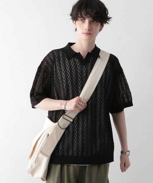 RAGEBLUE（レイジブルー）の「スキッパーニットメッシュルーズポロシャツ（ポロシャツ・メンズ・ブラック/ブラウン・MEDIUM/LARGE）」の13枚目の写真