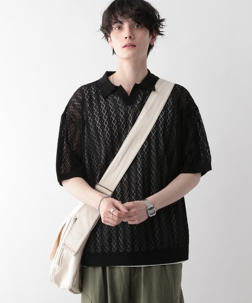 RAGEBLUE（レイジブルー）の「スキッパーニットメッシュルーズポロシャツ（ポロシャツ・メンズ・ブラック/ブラウン・MEDIUM/LARGE）」の14枚目の写真