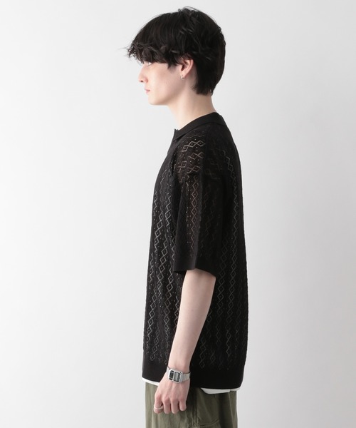 RAGEBLUE（レイジブルー）の「スキッパーニットメッシュルーズポロシャツ（ポロシャツ・メンズ・ブラック/ブラウン・MEDIUM/LARGE）」の5枚目の写真