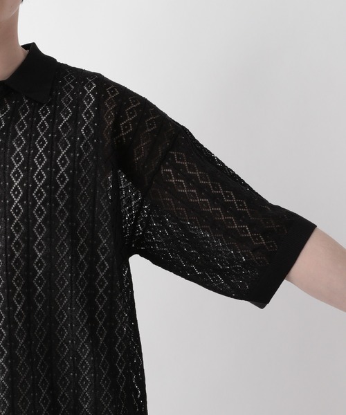 RAGEBLUE（レイジブルー）の「スキッパーニットメッシュルーズポロシャツ（ポロシャツ・メンズ・ブラック/ブラウン・MEDIUM/LARGE）」の9枚目の写真